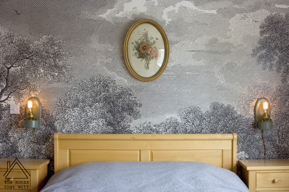 Eclectic Vintage Stencil Mural Guest Bedroom